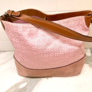 COACH PINK SIGNATURE MINI C JACQUARD HOBO HANDBAG